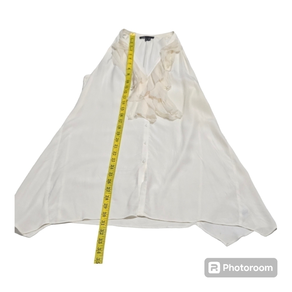 Vince Ivory Silk Blend Ruffled Button Down Tank Top - Picture 4 of 7